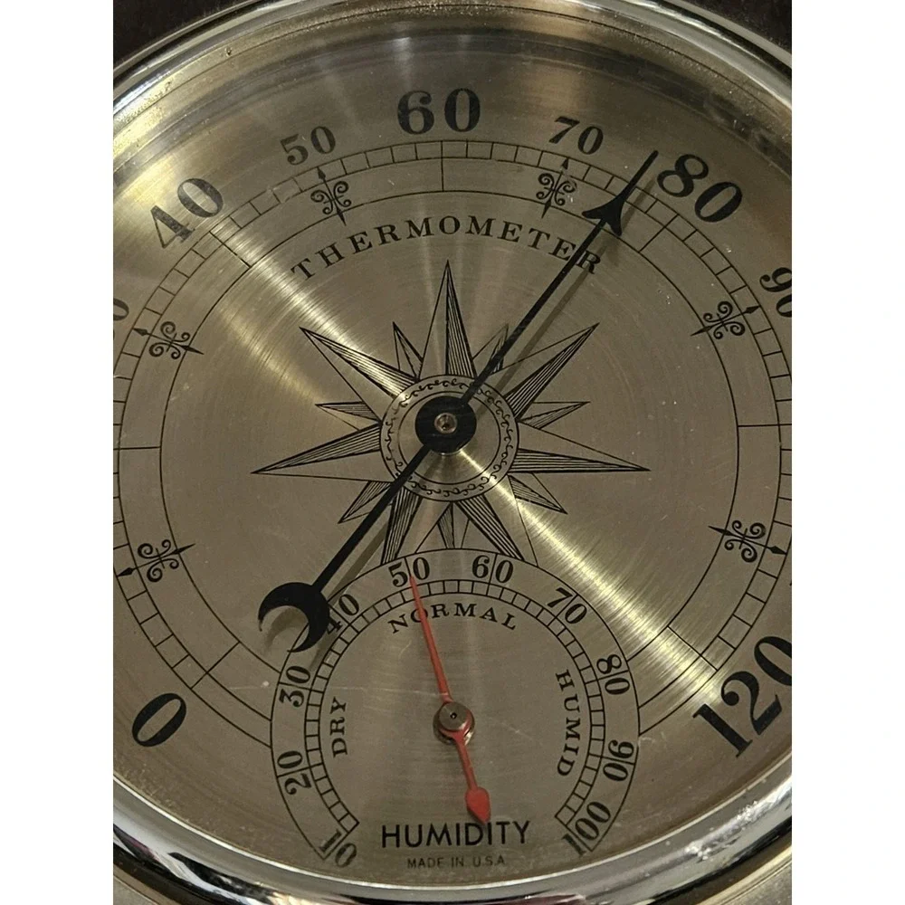 Vintage Springfield Wood Wall Weather Station Barometer & Thermometer with Eagle